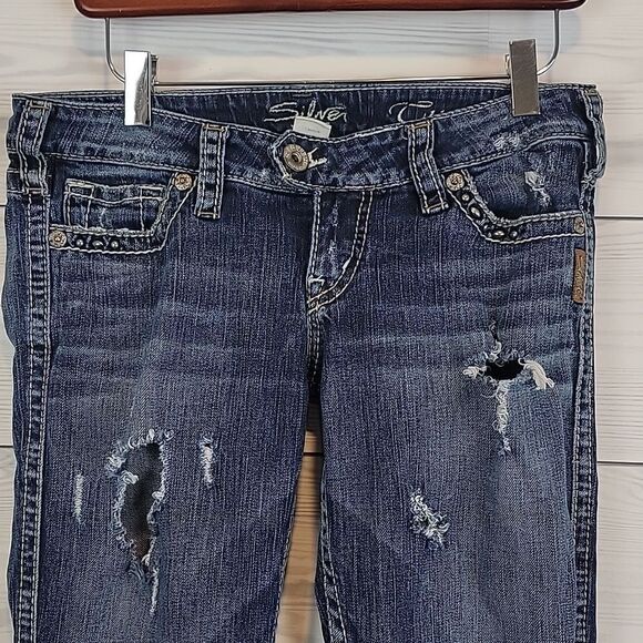 Silver Jeans Co Tuesday women's low-rise bootcut distressed blue denim. Size 26 - Picture 4 of 16